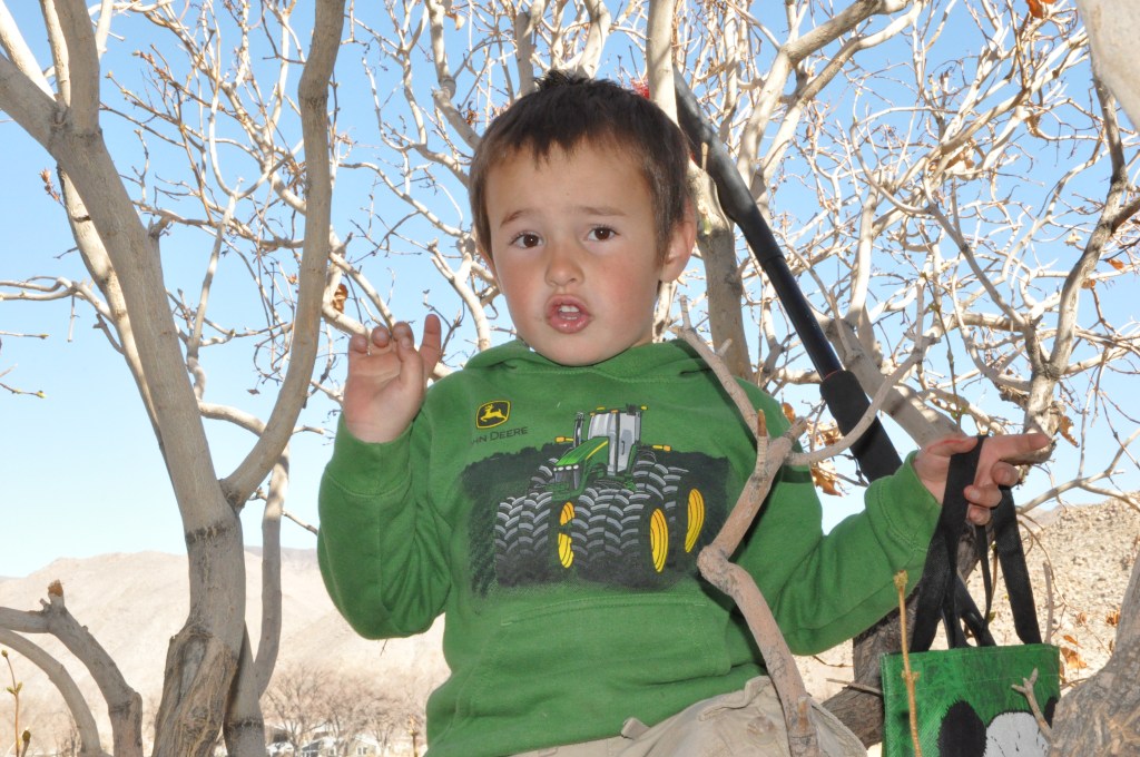 Elias telling me all about his favorite climbing tree.