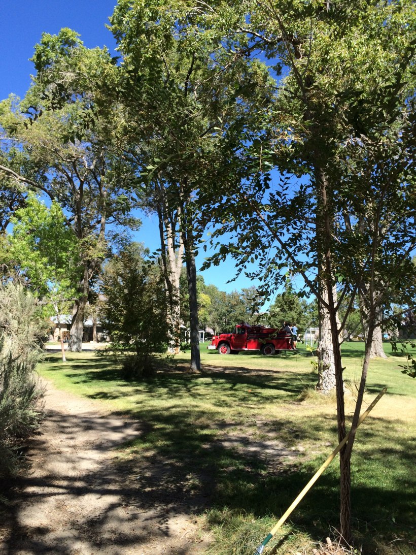 The students testing fire hoses and truck connections.