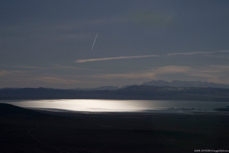 A falling star over Mono Lake. Traveling from Coleville (after helping to hang a photography show from several members of the local group).